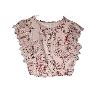 Gap x LoveShackFancy Girls XL Floral Eyelet Ruffle Top Cottagecore Boho Pink NWT